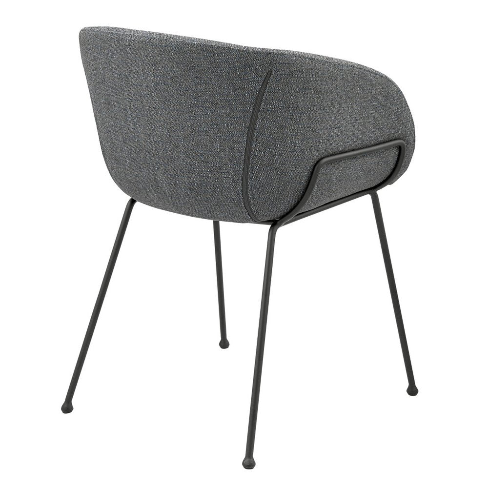 Set of Two Gray and Black Upholstered Fabric Dining Arm Chairs