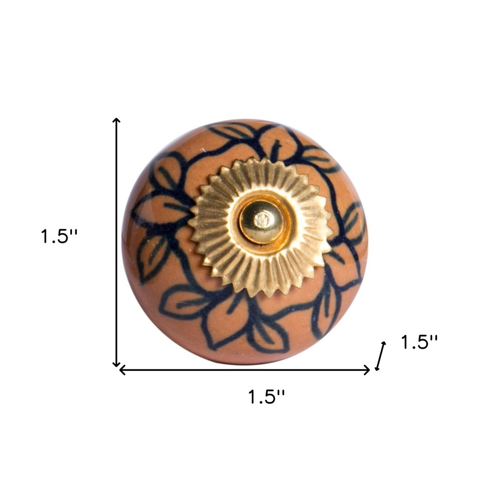 Set of Twelve Blue And Orange Ceramic And Metal Drawer Pull Knobs