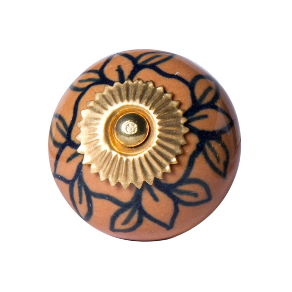 Set of Twelve Blue And Orange Ceramic And Metal Drawer Pull Knobs