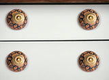 Set of Twelve Blue And Orange Ceramic And Metal Drawer Pull Knobs