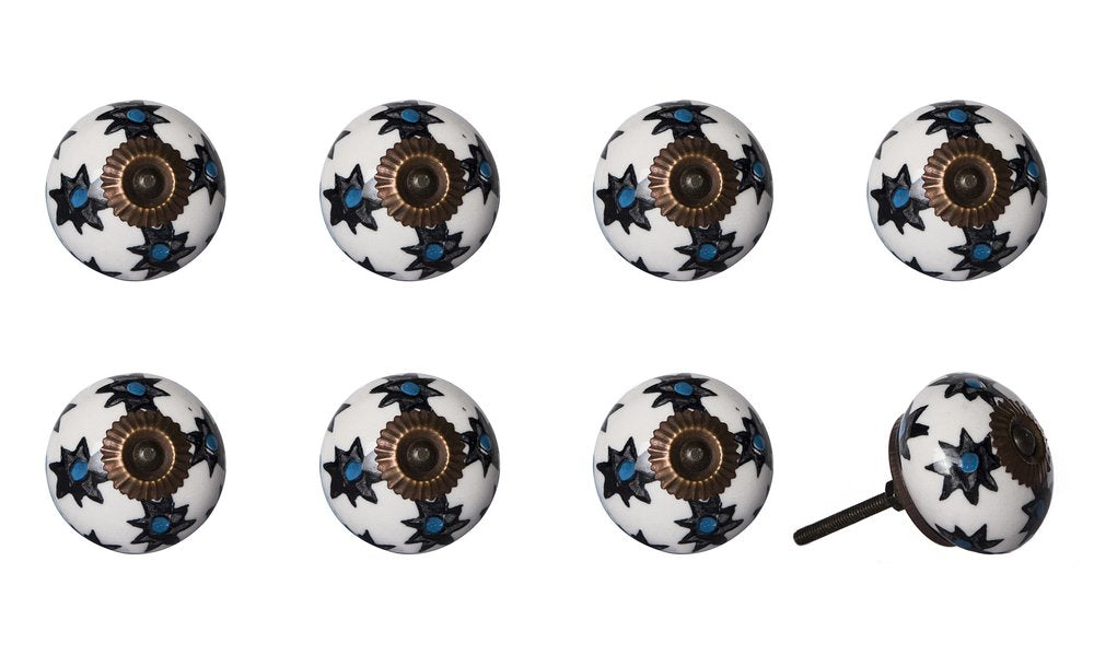 Set of Eight Black And White Ceramic And Metal Drawer Pull Knobs