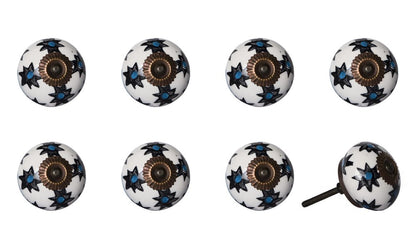 Set of Eight Black And White Ceramic And Metal Drawer Pull Knobs