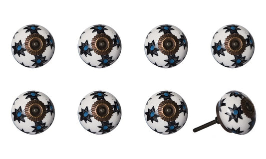 Set of Eight Black And White Ceramic And Metal Drawer Pull Knobs