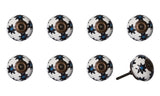 Set of Eight Black And White Ceramic And Metal Drawer Pull Knobs