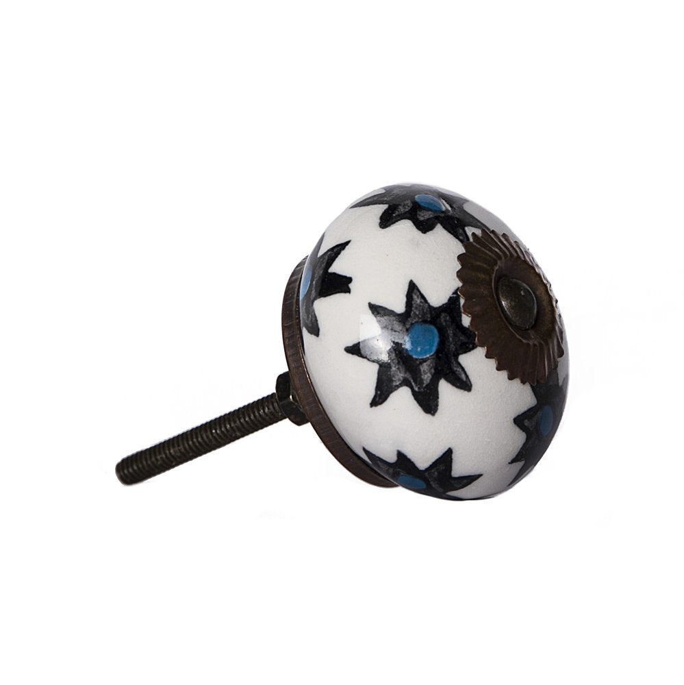 Set of Eight Black And White Ceramic And Metal Drawer Pull Knobs