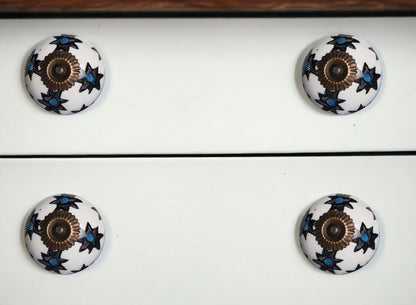 Set of Eight Black And White Ceramic And Metal Drawer Pull Knobs