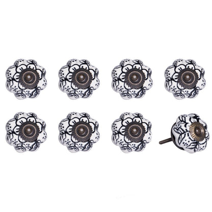 Set of Eight Black And White Ceramic And Metal Drawer Pull Knobs