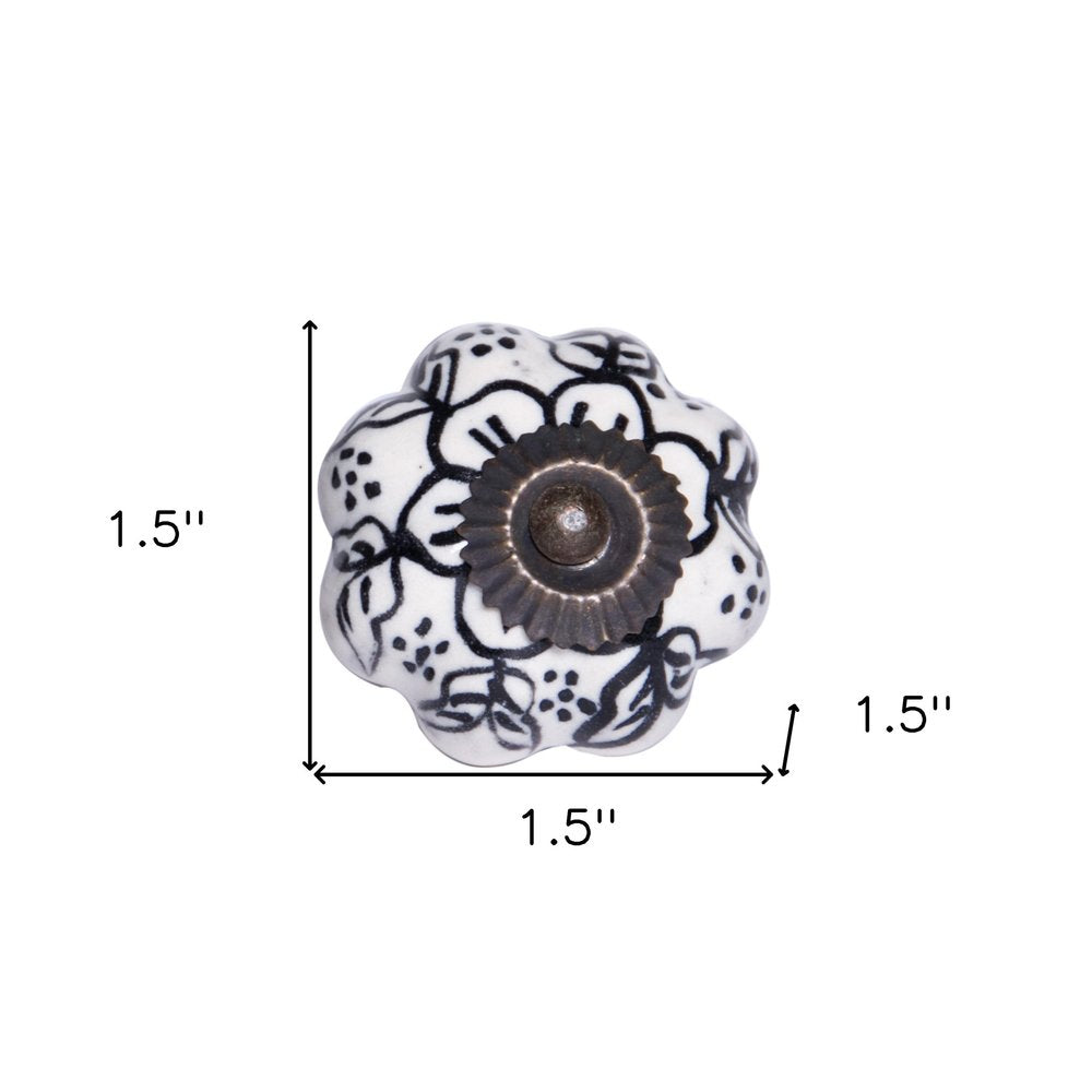 Set of Eight Black And White Ceramic And Metal Drawer Pull Knobs
