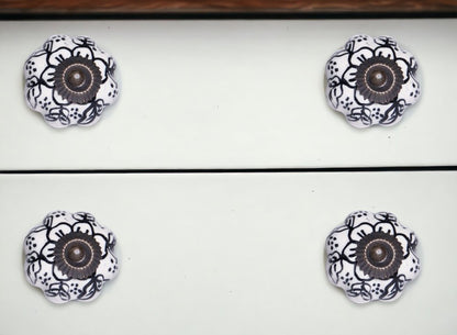 Set of Eight Black And White Ceramic And Metal Drawer Pull Knobs