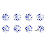 Set of Eight Blue And White Ceramic And Metal Drawer Pull Knobs