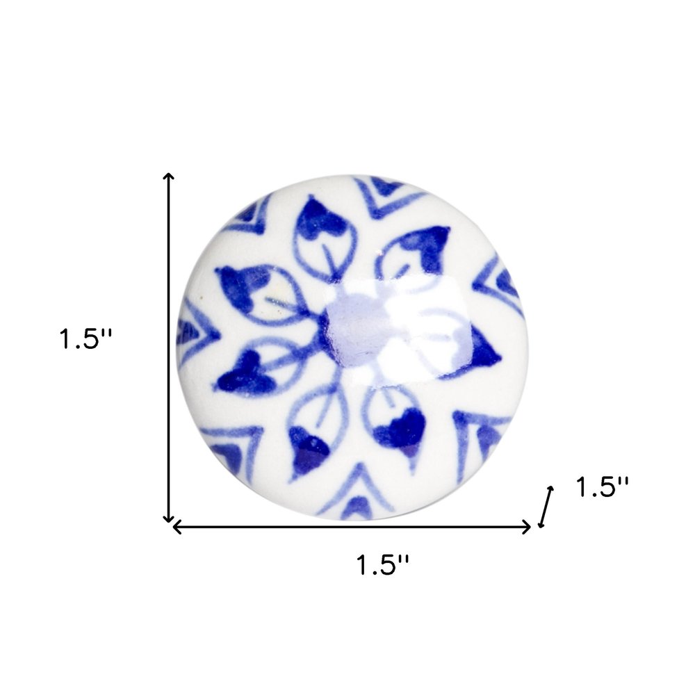 Set of Eight Blue And White Ceramic And Metal Drawer Pull Knobs