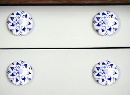 Set of Eight Blue And White Ceramic And Metal Drawer Pull Knobs