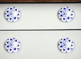 Set of Eight Blue And White Ceramic And Metal Drawer Pull Knobs