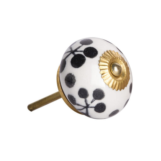 Set of Eight Black And White Ceramic And Metal Drawer Pull Knobs