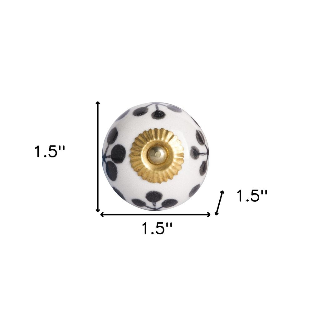 Set of Eight Black And White Ceramic And Metal Drawer Pull Knobs