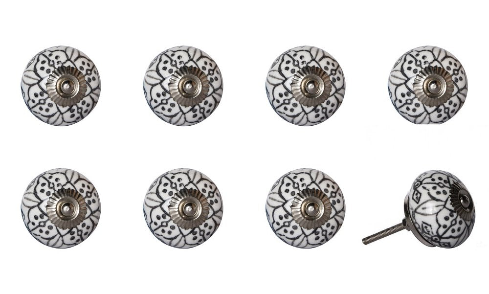 Set of Eight Black And White Ceramic And Metal Drawer Pull Knobs