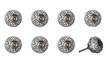 Set of Eight Black And White Ceramic And Metal Drawer Pull Knobs