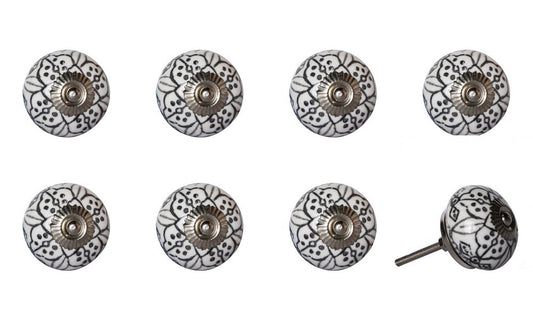 Set of Eight Black And White Ceramic And Metal Drawer Pull Knobs