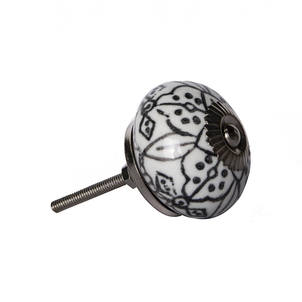 Set of Eight Black And White Ceramic And Metal Drawer Pull Knobs