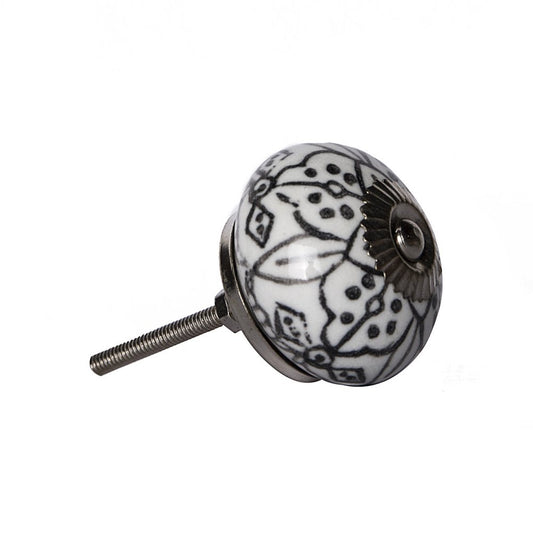 Set of Eight Black And White Ceramic And Metal Drawer Pull Knobs