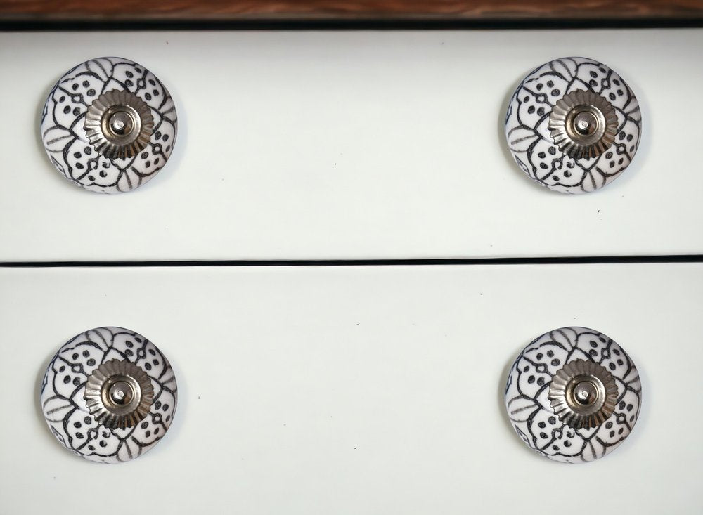 Set of Eight Black And White Ceramic And Metal Drawer Pull Knobs