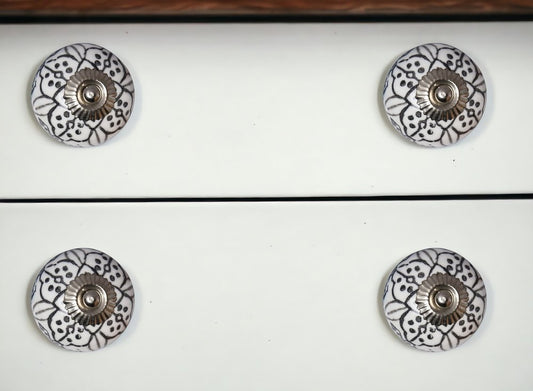 Set of Eight Black And White Ceramic And Metal Drawer Pull Knobs
