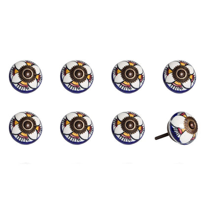 Set of Eight Blue And White Ceramic And Metal Drawer Pull Knobs