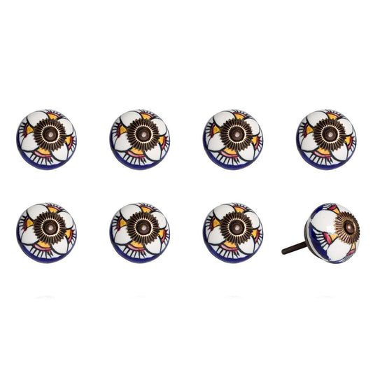 Set of Eight Blue And White Ceramic And Metal Drawer Pull Knobs