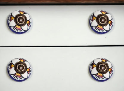 Set of Eight Blue And White Ceramic And Metal Drawer Pull Knobs