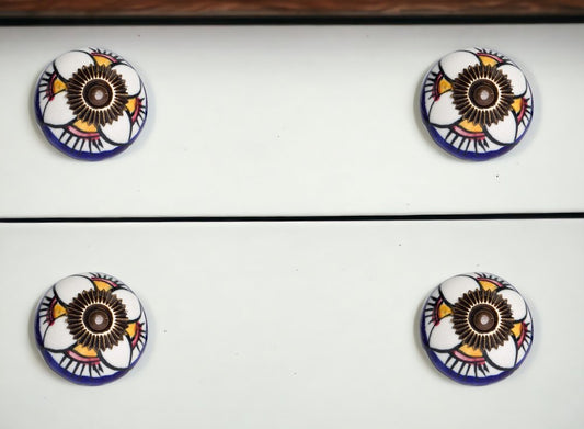 Set of Eight Blue And White Ceramic And Metal Drawer Pull Knobs
