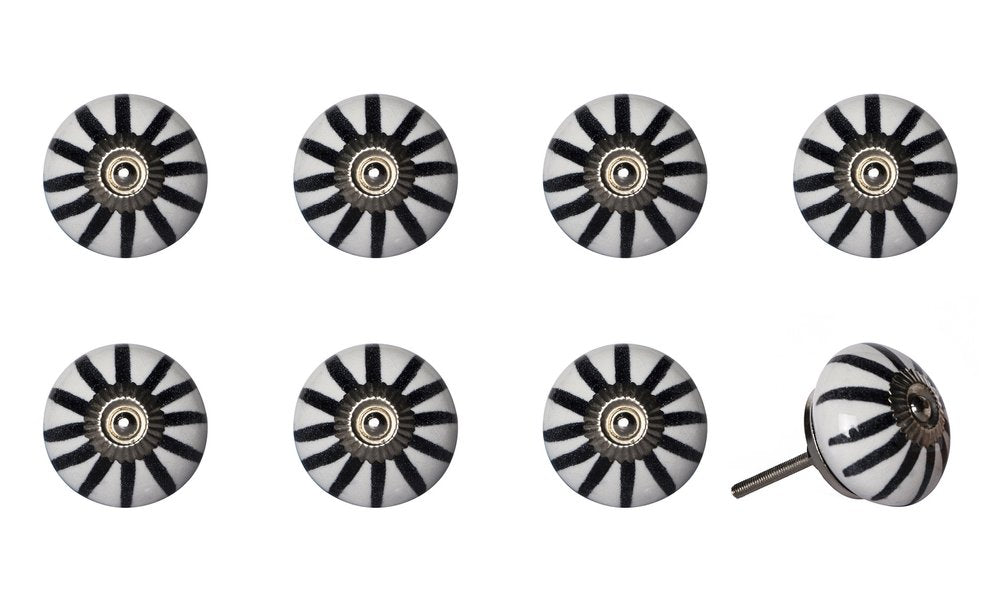 Set of Eight Black And White Ceramic And Metal Drawer Pull Knobs