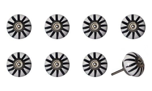 Set of Eight Black And White Ceramic And Metal Drawer Pull Knobs