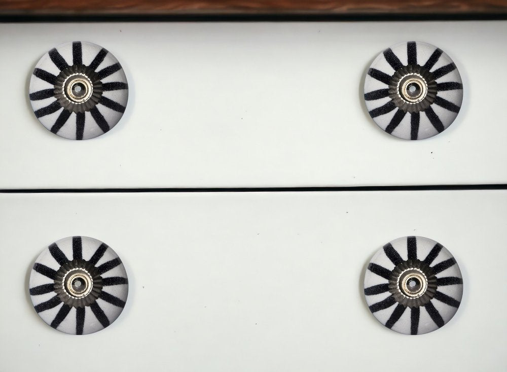 Set of Eight Black And White Ceramic And Metal Drawer Pull Knobs