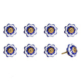 Set of Eight Blue And White Ceramic And Metal Drawer Pull Knobs