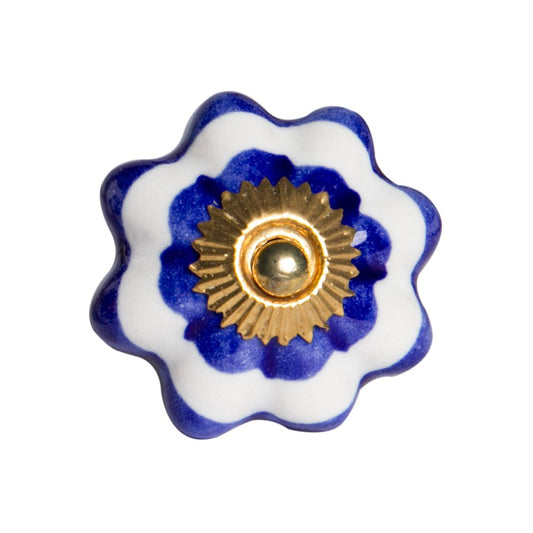 Set of Eight Blue And White Ceramic And Metal Drawer Pull Knobs