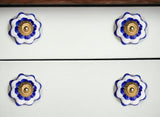 Set of Eight Blue And White Ceramic And Metal Drawer Pull Knobs