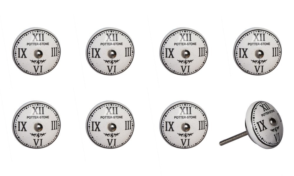 Set of Eight Black And White Ceramic And Metal Drawer Pull Knobs