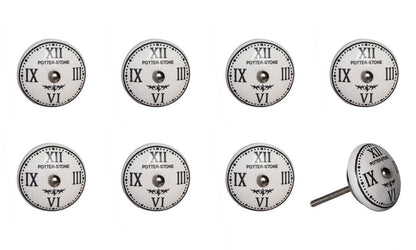 Set of Eight Black And White Ceramic And Metal Drawer Pull Knobs