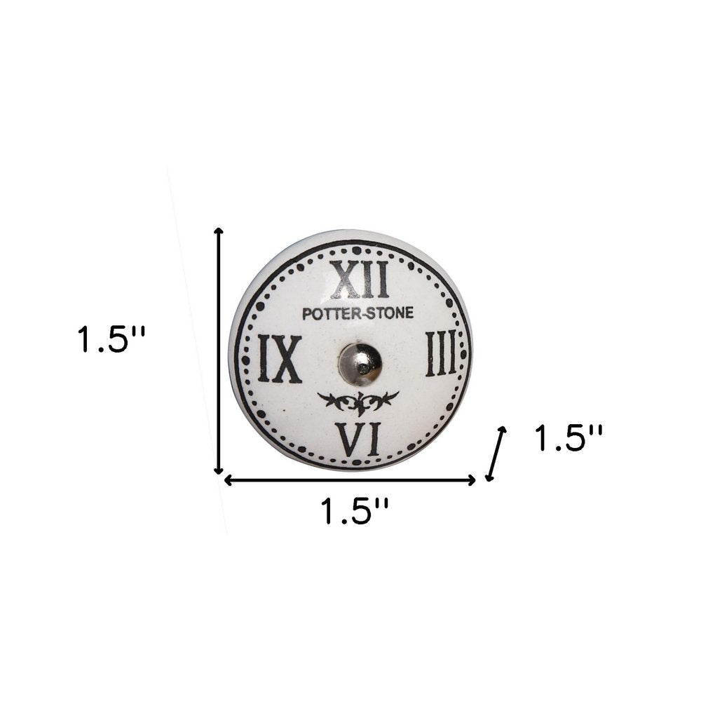 Set of Eight Black And White Ceramic And Metal Drawer Pull Knobs