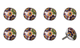 Set of Eight Blue And Orange Ceramic And Metal Drawer Pull Knobs