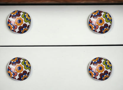 Set of Eight Blue And Orange Ceramic And Metal Drawer Pull Knobs