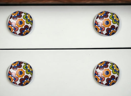 Set of Eight Blue And Orange Ceramic And Metal Drawer Pull Knobs