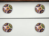 Set of Eight Blue And Orange Ceramic And Metal Drawer Pull Knobs