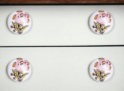 Set of Eight Yellow And White Ceramic And Metal Drawer Pull Knobs
