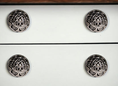 Set of Eight Black And Silver Ceramic And Metal Drawer Pull Knobs