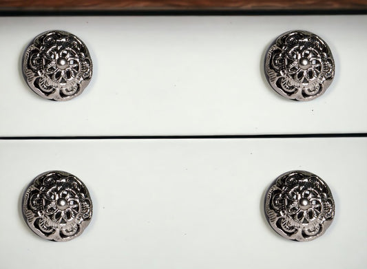 Set of Eight Black And Silver Ceramic And Metal Drawer Pull Knobs