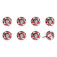 Set of Eight White And Red Ceramic And Metal Drawer Pull Knobs