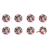 Set of Eight White And Red Ceramic And Metal Drawer Pull Knobs