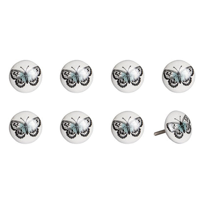 Set of Eight Black And White Ceramic And Metal Drawer Pull Knobs