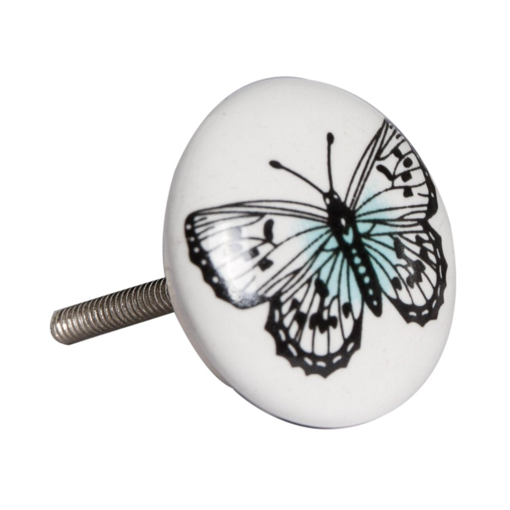 Set of Eight Black And White Ceramic And Metal Drawer Pull Knobs